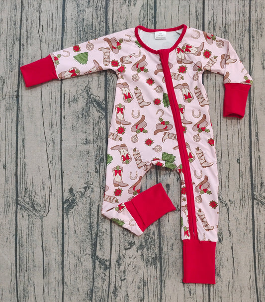 LR2584 Baby Girls Western Boots Long Sleeve Zip Romper Preorder