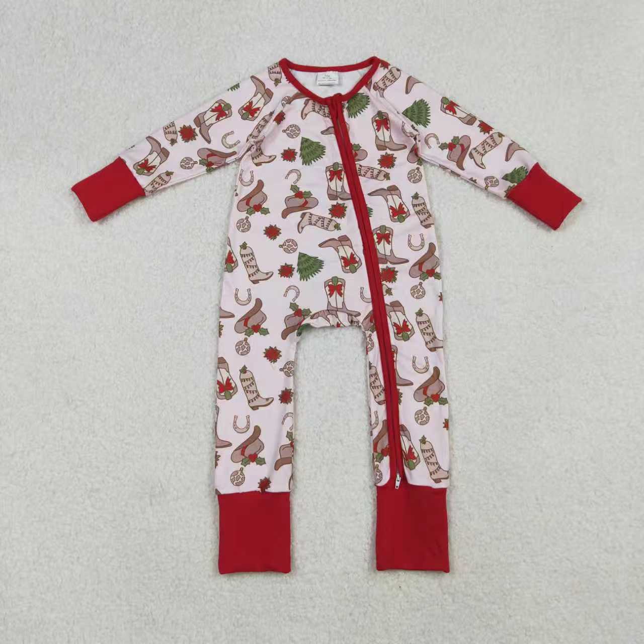 Kids Girls Sibling Christmas Western Boots Holly Dress/Pajama Set /Romper