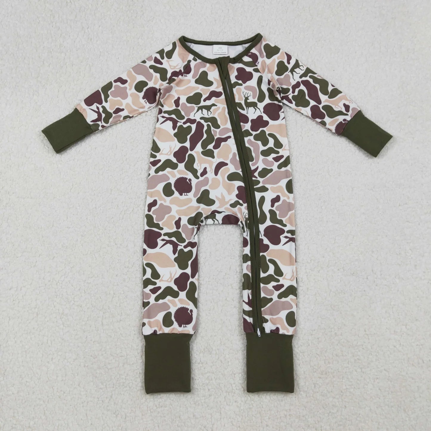 Sibling Baby Girls or Boys Hunting Camo Duck Long Sleeve Two Way Zipper Convertible Rompers