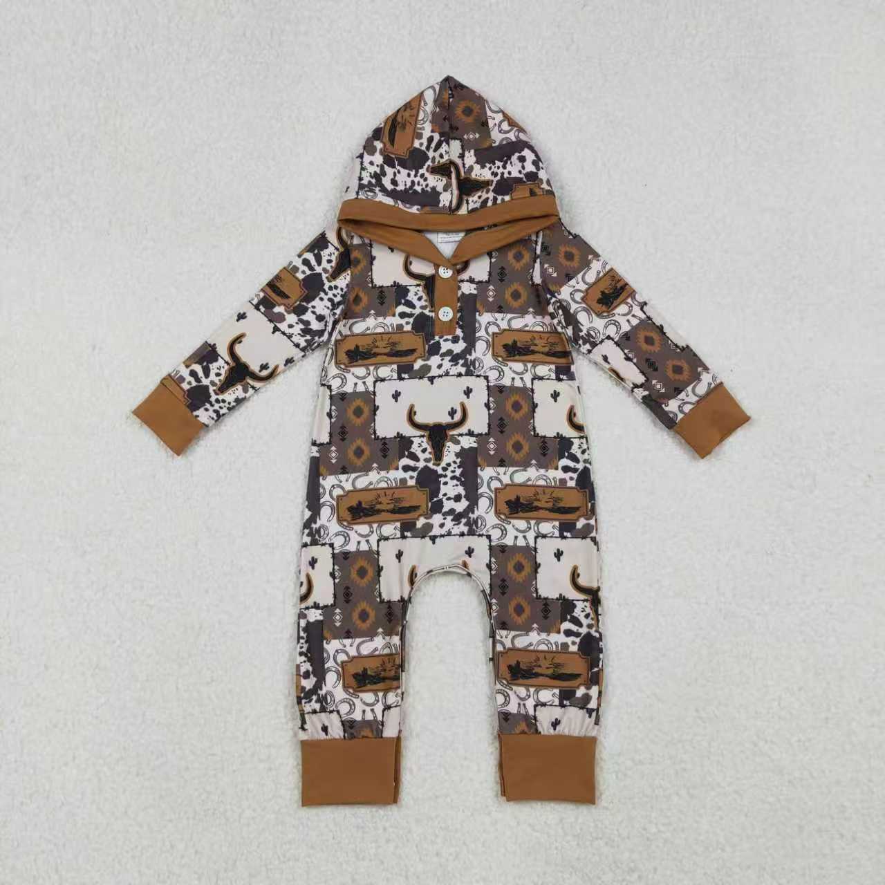 Western Cow Cactus Aztec Checked Dress and Hooded Romper
