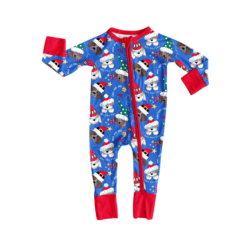 LR2600 Baby Boys Christmas Dog Long Sleeve Footed Romper With Zippy Preorder