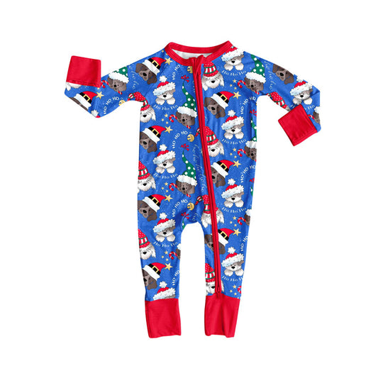 LR2600 Baby Boys Christmas Dog Long Sleeve Footed Romper With Zippy Preorder