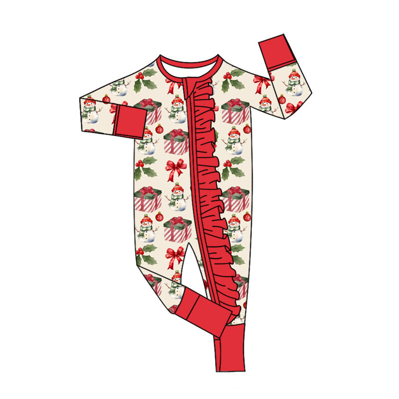 LR2617 Baby Boys Christmas Santa Long Sleeve Footed Romper With Zippy Preorder