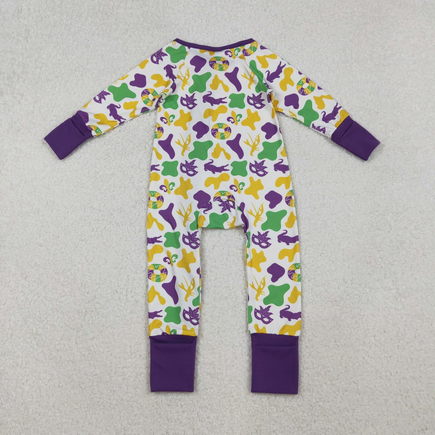 Baby Boys Mardi Gras Camo Long Sleeve Pajama Set/Zipper Romper