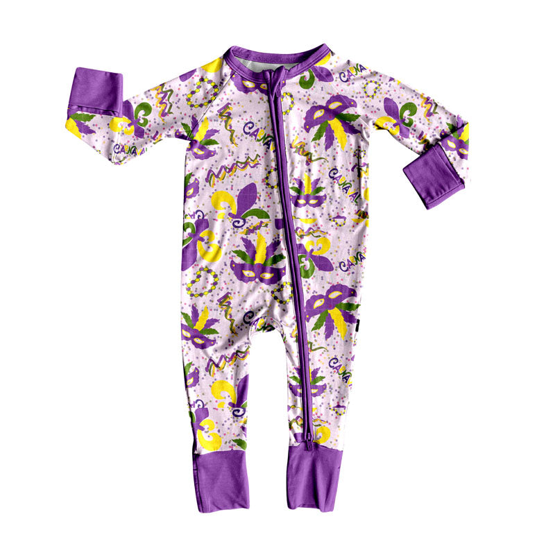 LR2643 Baby Girls Mardi Gras Mask Long Sleeve Romper Preorder