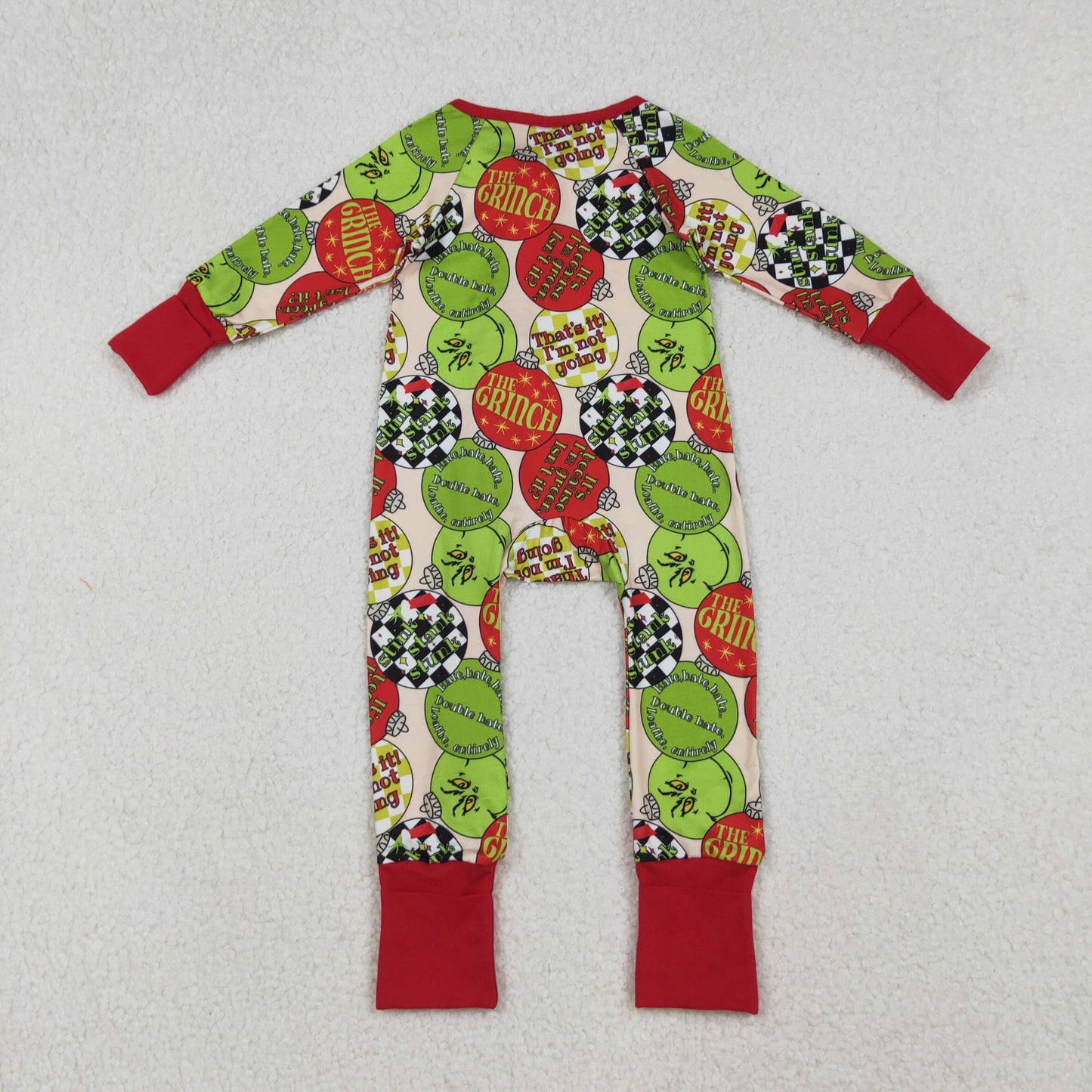 Sibling Baby Christmas Green Face Light Long Sleeve Pajama Set /Dress /Zipper Romper