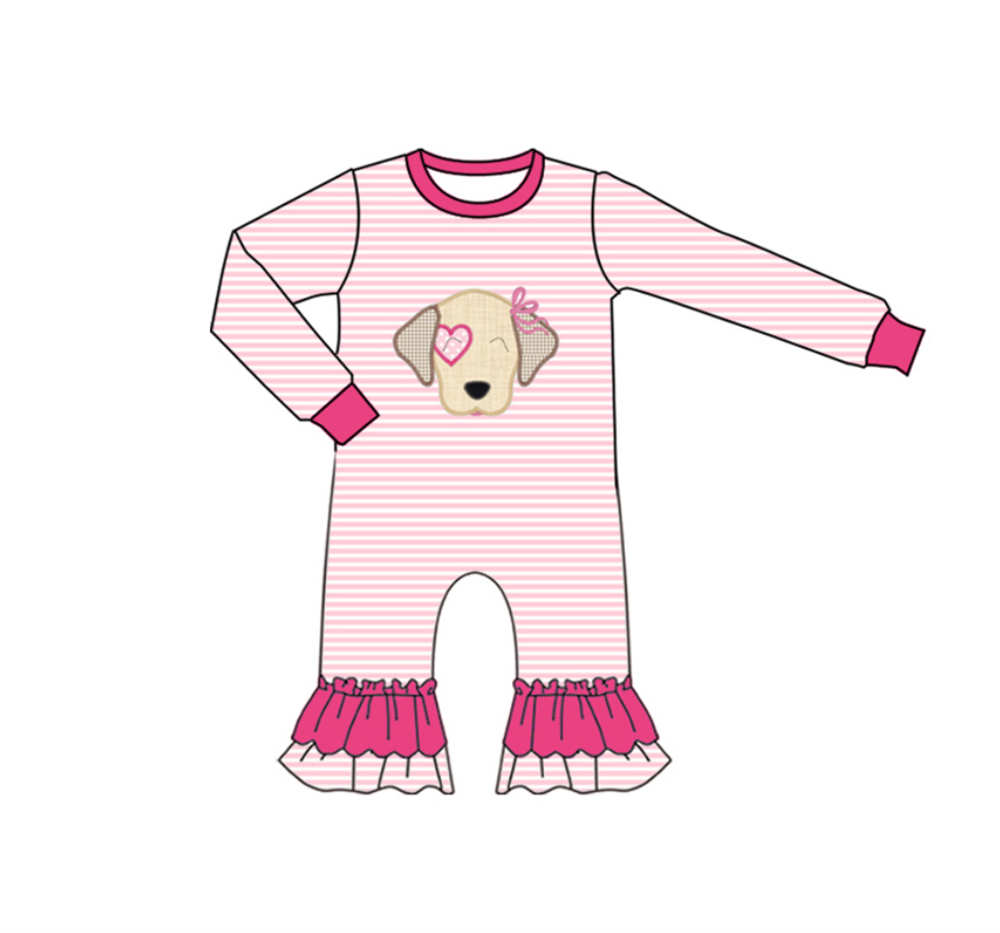 LR2660 Baby Girls Valentine's Day Dog Striped Romper Preorder