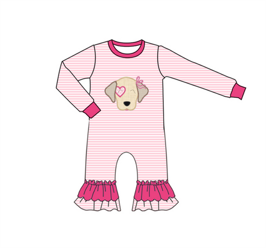 LR2660 Baby Girls Valentine's Day Dog Striped Romper Preorder