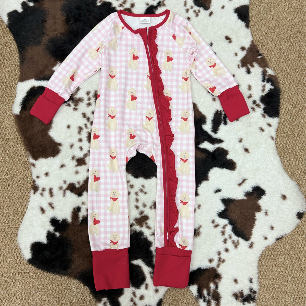 Sibling Baby Girls Valentine's Day heart Long Sleeve Two Way Zipper Convertible Rompers