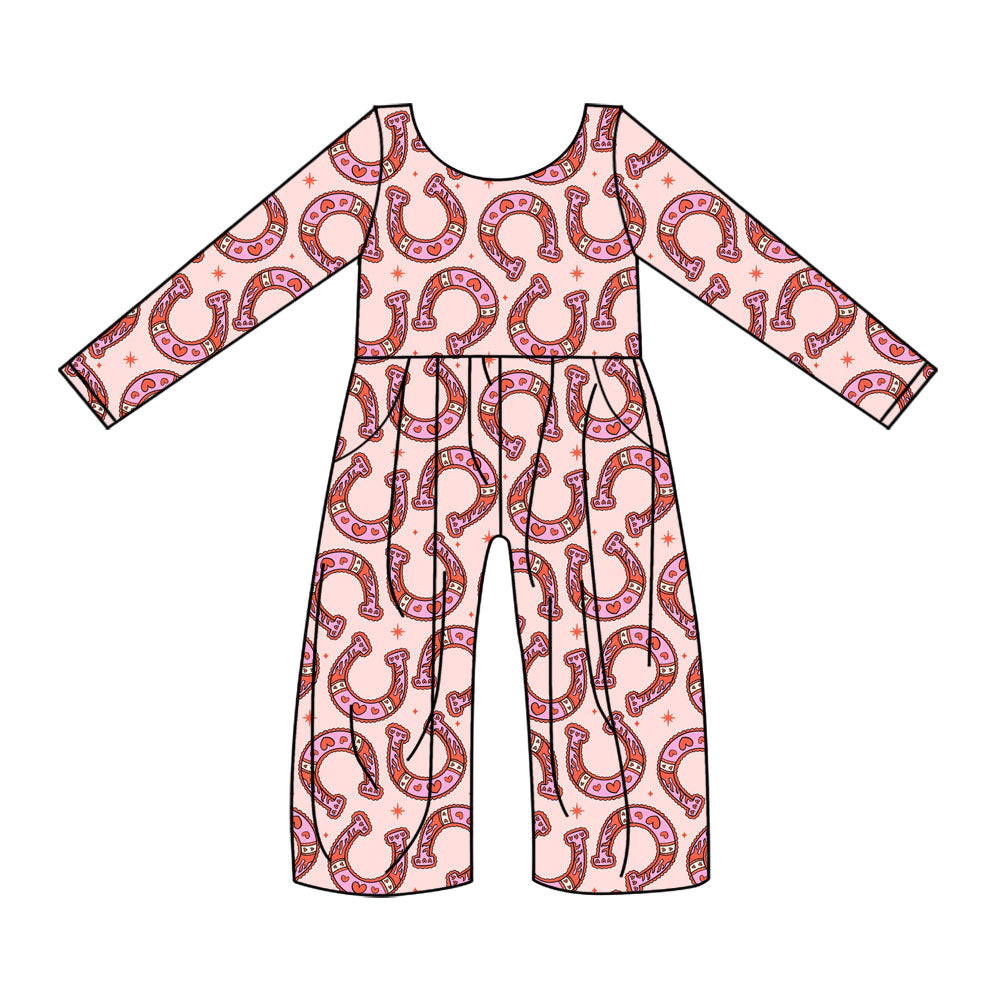 LR2684 Kids Girls Valentine's Day Western Long Sleeve Jumpsuit Preorder