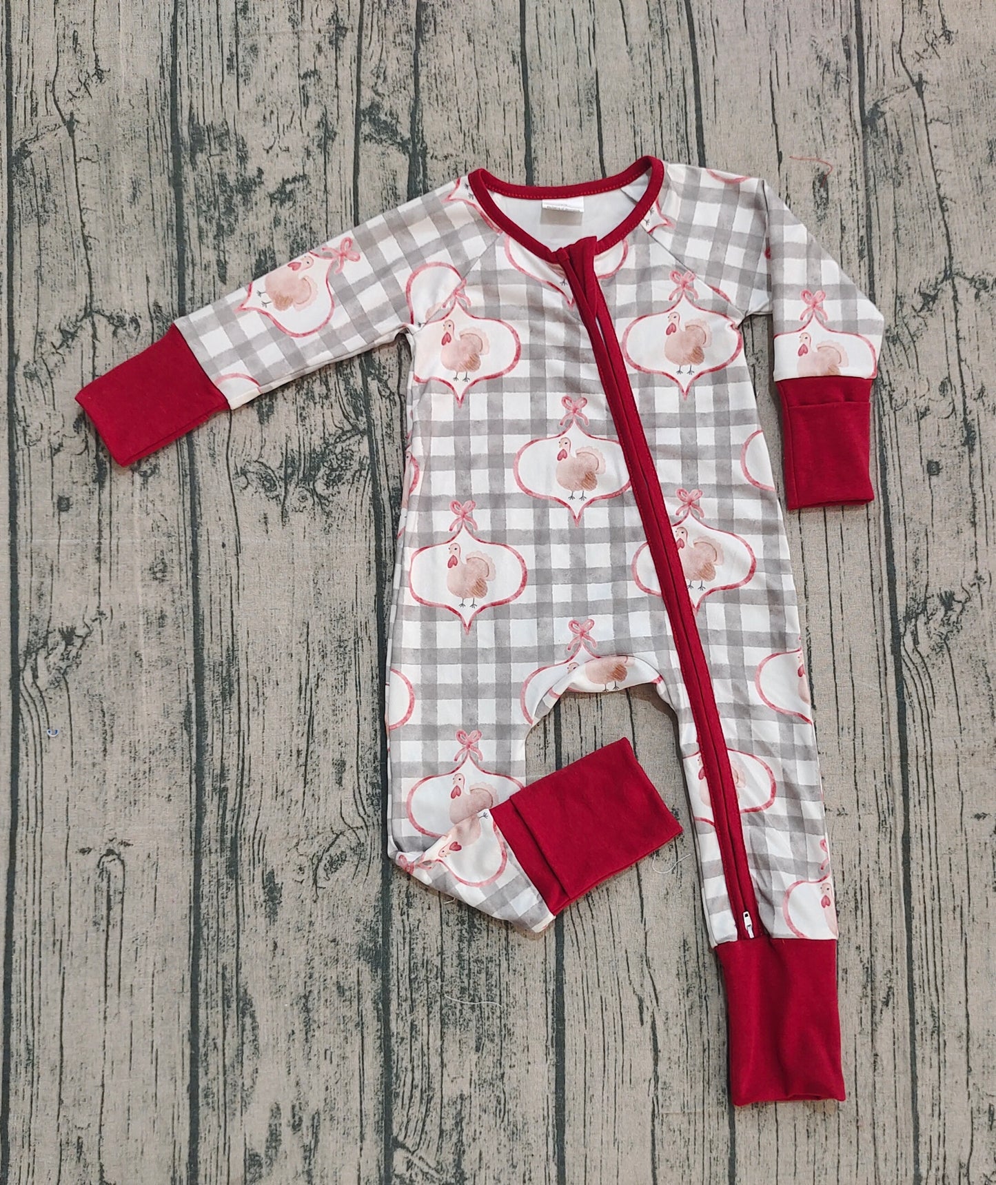 LR2691 Baby Boys Thanksiving Turkey   Long Sleeve Footie Romper Preorder