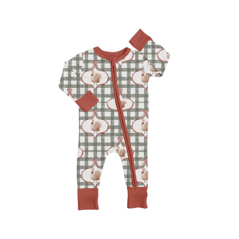 LR2691 Baby Boys Thanksiving Turkey   Long Sleeve Footie Romper Preorder