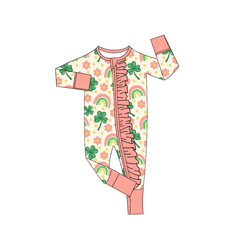 LR2692 Baby Girls Shamrock Long Sleeve Zippy Romper Preorder