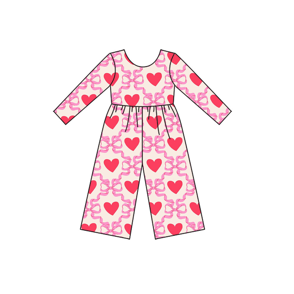 LR2710 Baby Girls Valentine's Day Heart Bow Long Sleeve Jumpsuit Preorder