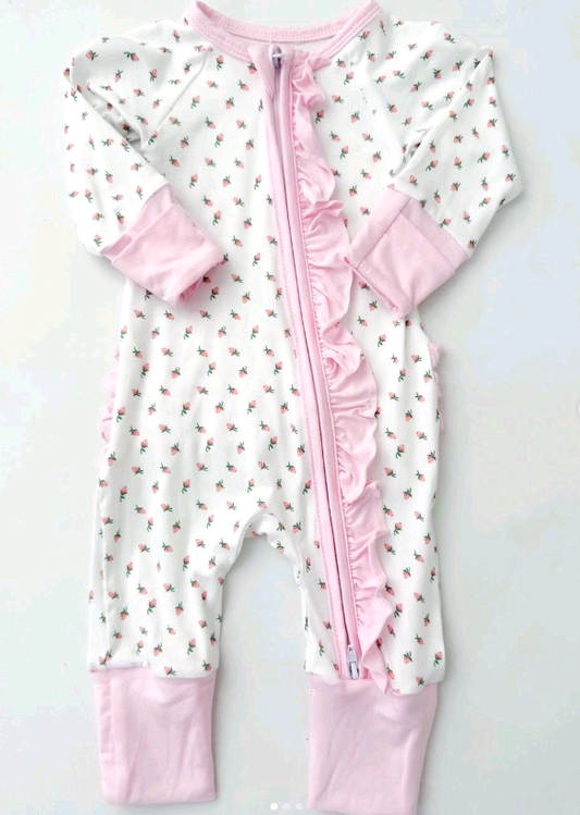 LR2724 Baby Girls Little Strawberry Long Sleeve Zippy Romper Preorder