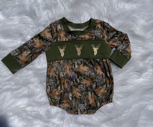 LR2729 Baby Boys Camo Hunting Deer Long Sleeve Romper Preorder