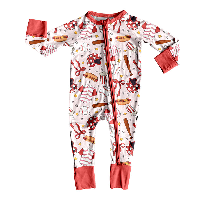 LR2731 Baby Boys Baseball Long Sleeve Footie Romper