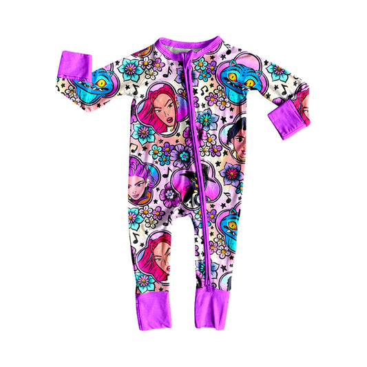 LR2732 Baby Girls Cartoon Girls Long Sleeve Fooited Romper