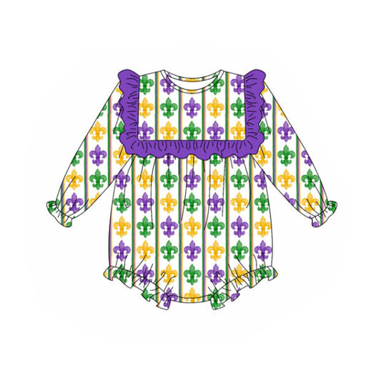 LR2737 Baby Girls Mardi Gras Long Sleeve Bubble Romper Preorder