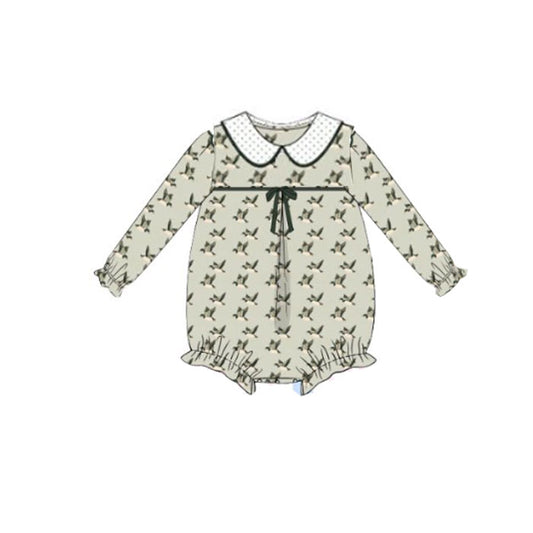LR2746 Baby Girls Green Mallard Duck Long Sleeve Romper Preorder