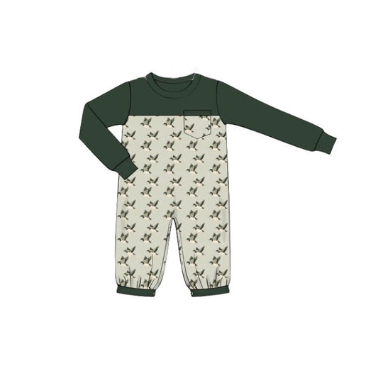 LR2747 Baby Boys Green Mallard Duck Long Sleeve Romper Preorder