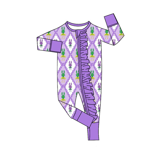 LR2749 Baby Girls Mardi Gras Long Sleeve Zipper Romper Preorder