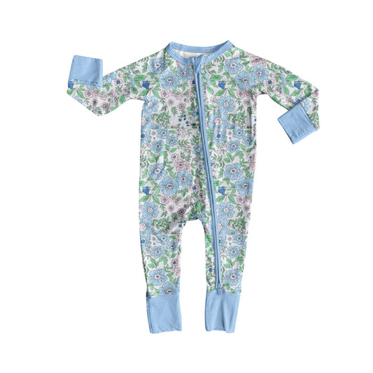 LR2756 Baby Girls Blue/Pink Flowers Zipper Romper Preorder