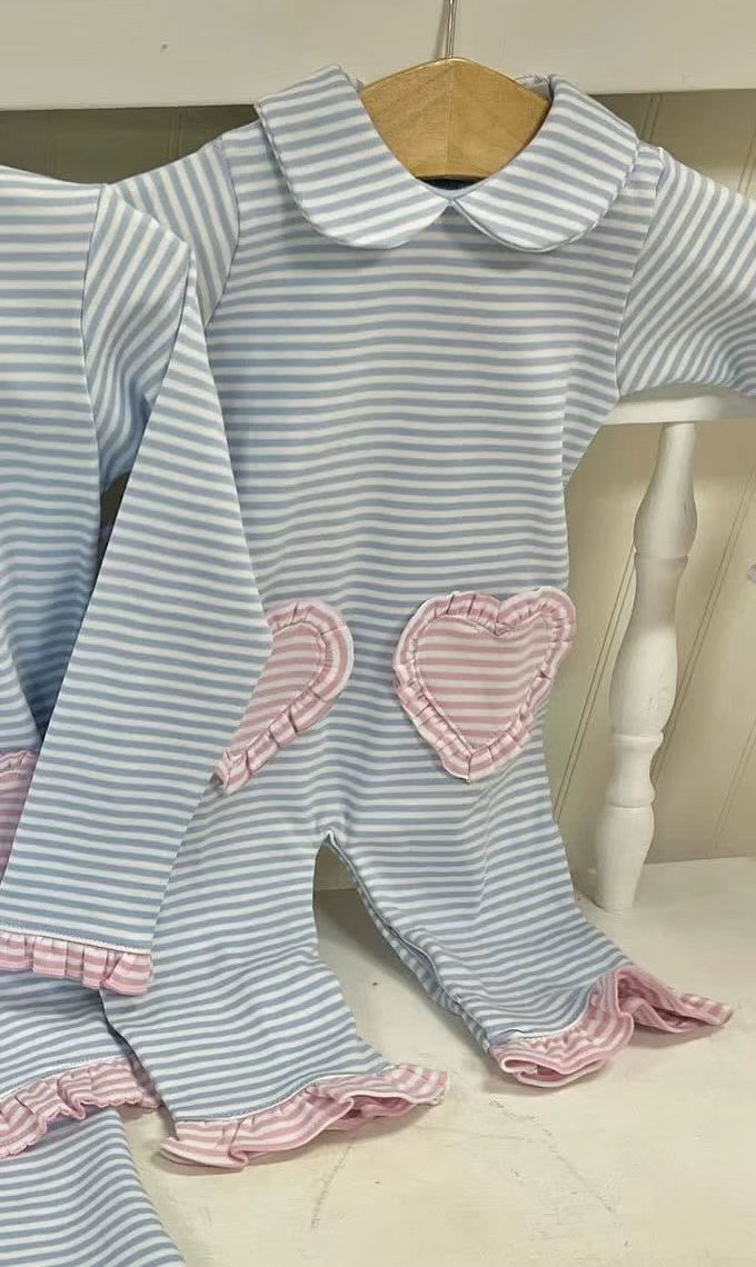 LR2759 Baby Girls Blue Striped Long Sleeve Romper Preorder