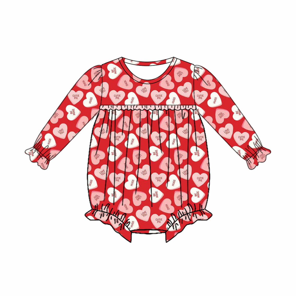 LR2763 Baby Girls Heart Candy Long Sleeve Bubble Romper Preorder