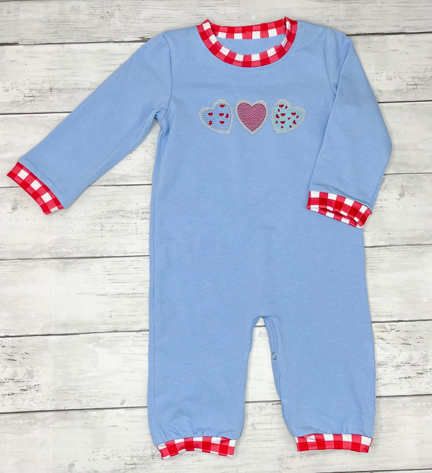 LR2765 Baby Boys Valentine's Day  Blue Long Sleeve Romper Preorder