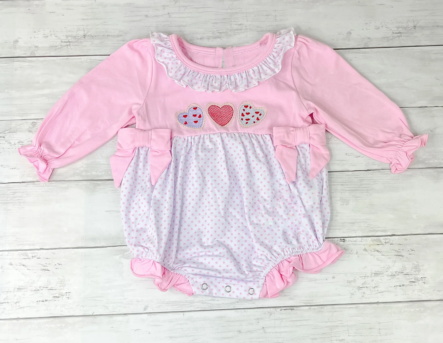 LR2766 Baby Girl Valentine's Day Pink Long Sleeve Romper Preorder