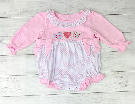 LR2766 Baby Girl Valentine's Day Pink Long Sleeve Romper Preorder