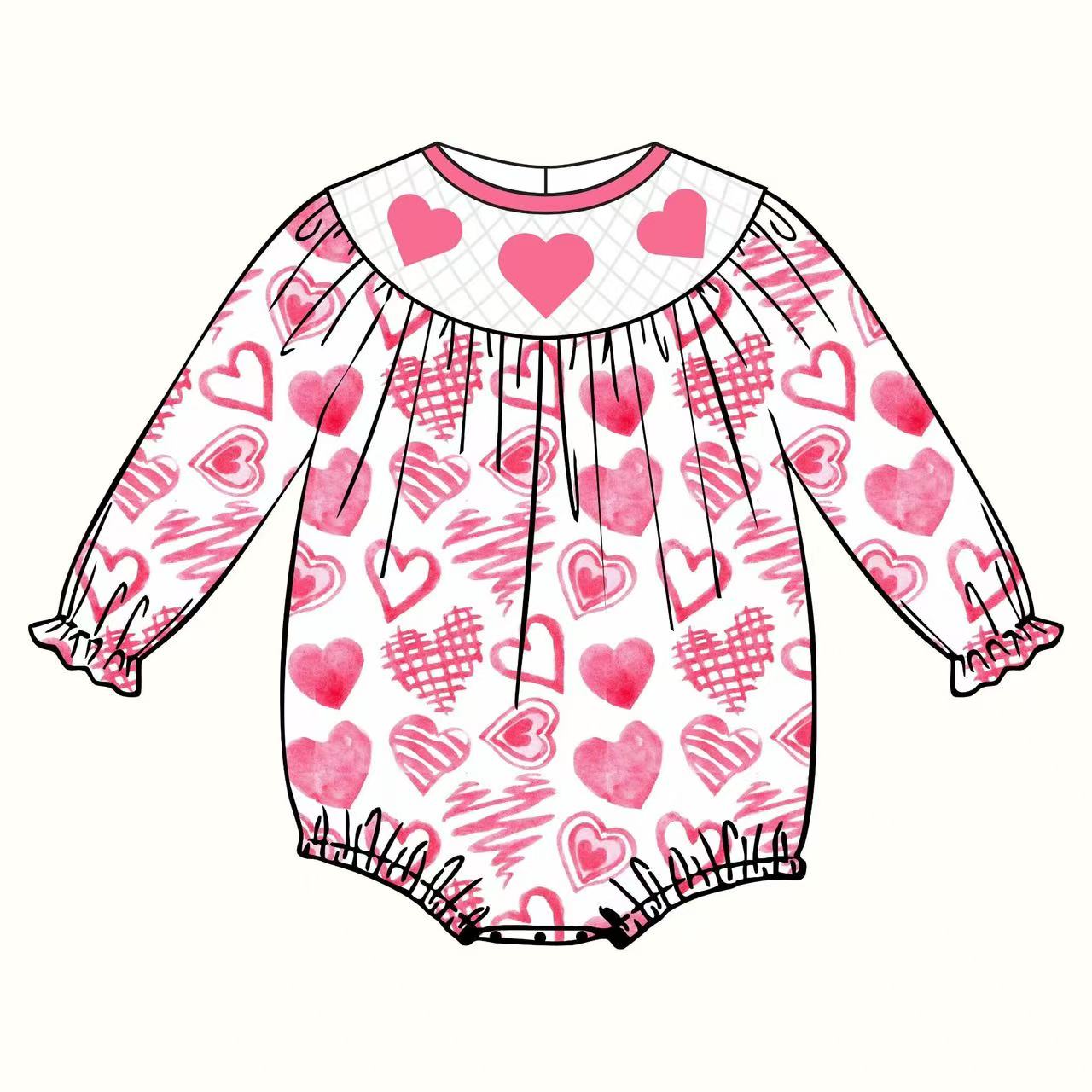 LR2767  Baby Girl Valentine's Day Pink Heart Long Sleeve Bubble Preorder