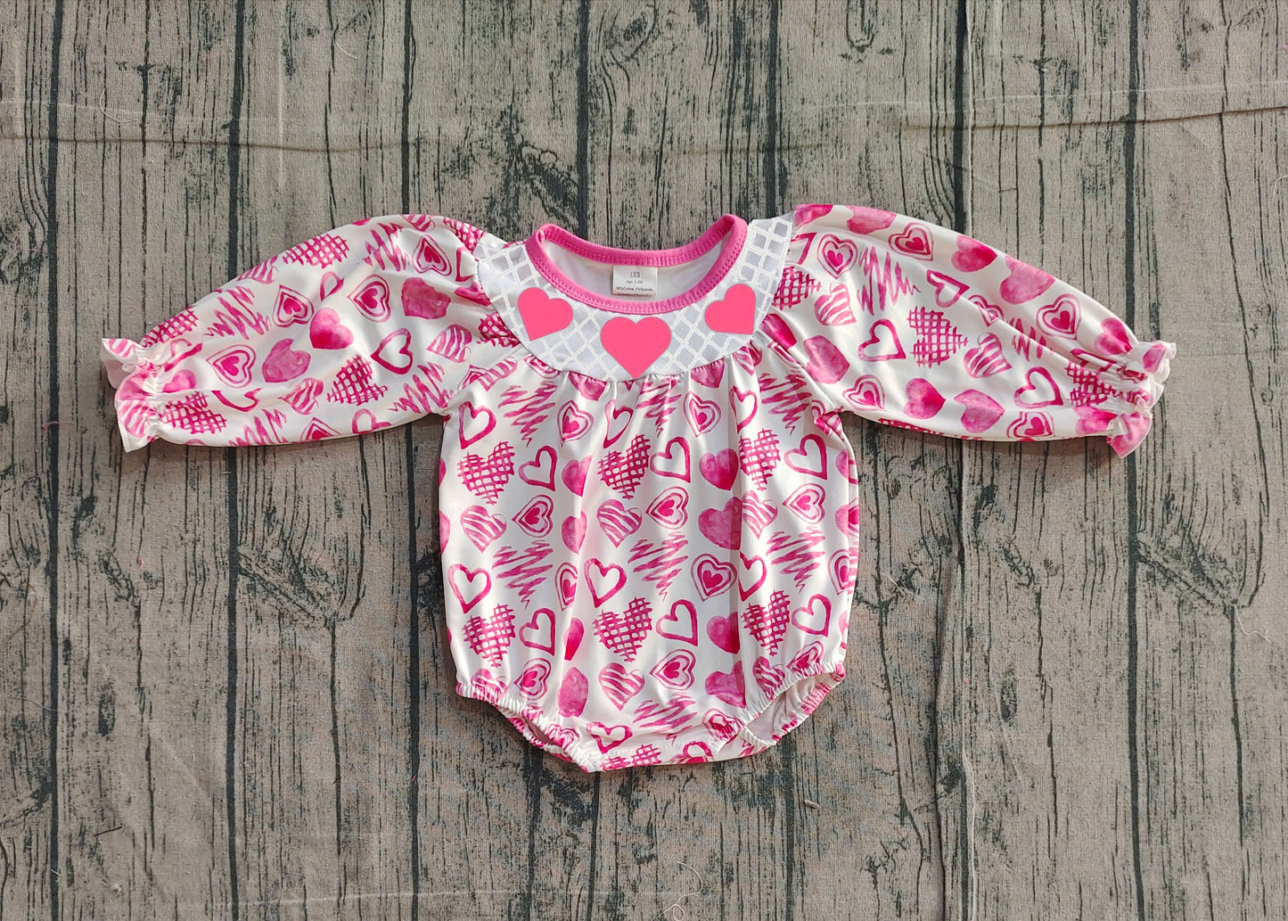 LR2767  Baby Girl Valentine's Day Pink Heart Long Sleeve Bubble Preorder