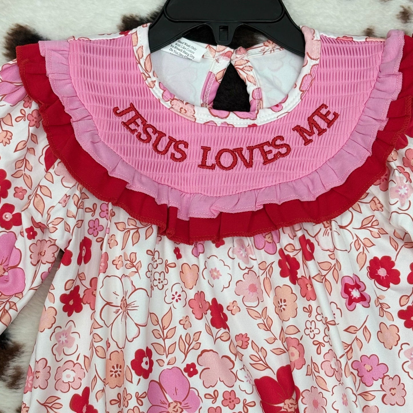 Sibling Baby Girls Pink Bow/Floral Long Sleeve Smocked Bubble Romper