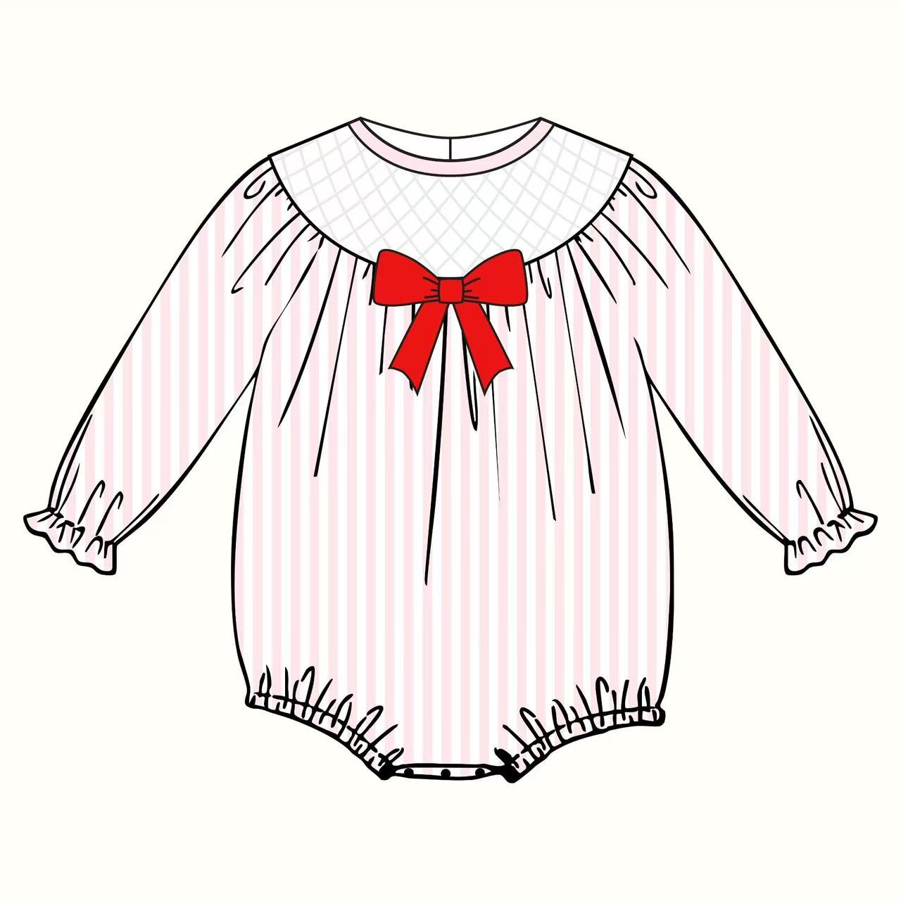 LR2773 Baby Girls Pink Striped Long Sleeve Bubble Romper Preorder