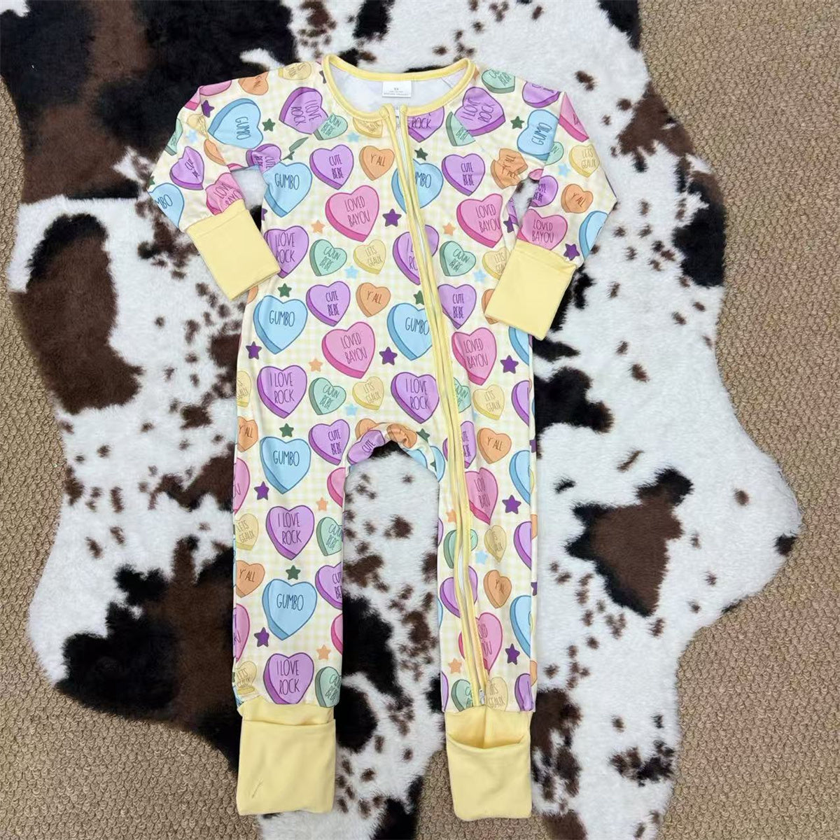 Sibling Baby Girls Valentine's Day heart Long Sleeve Two Way Zipper Convertible Rompers