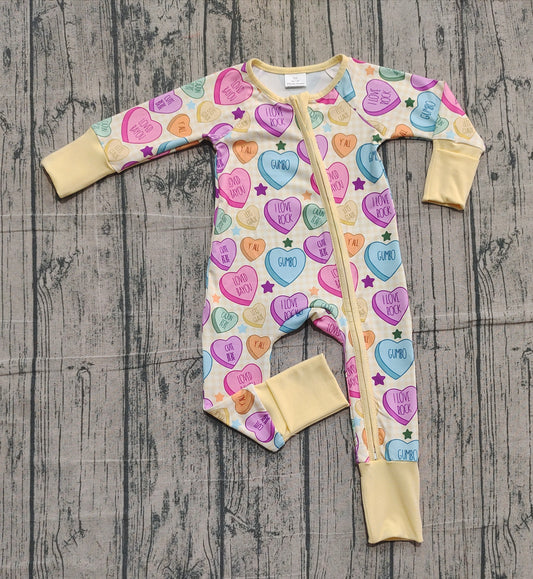 LR2778 Baby Girls Heart Candy Long Sleeve Zipper Romper Preorder ）