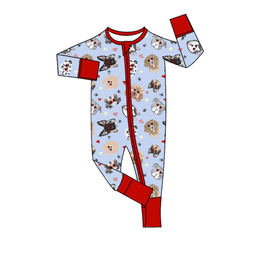 LR2779 Baby girls Valentine's Day Heart Dog Long Sleeve Zipper Romper Preorder