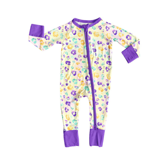 LR2782 Baby Girls Mardi Gras Leoaprd Long Sleeve Romper Preorder