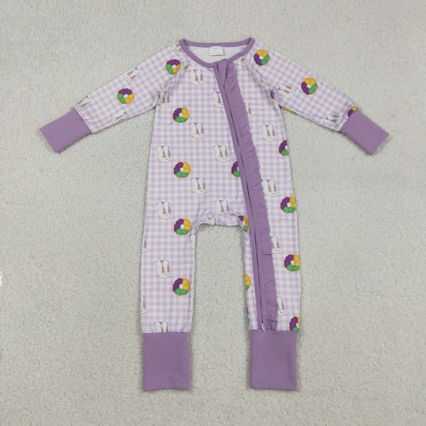 Sibling Baby Girls or Boys Mardi Gras Long Sleeve Zipper Romper Preorder