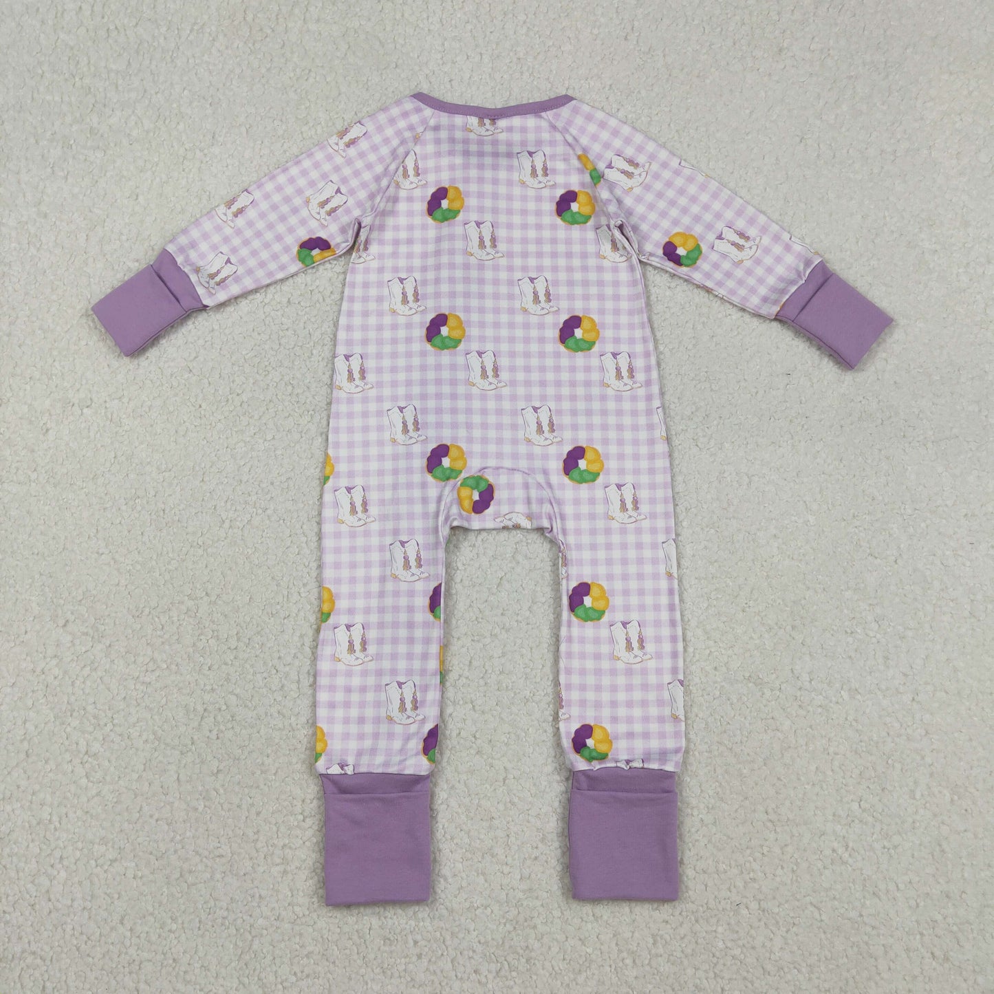Sibling Baby Girls or Boys Mardi Gras Long Sleeve Zipper Romper Preorder