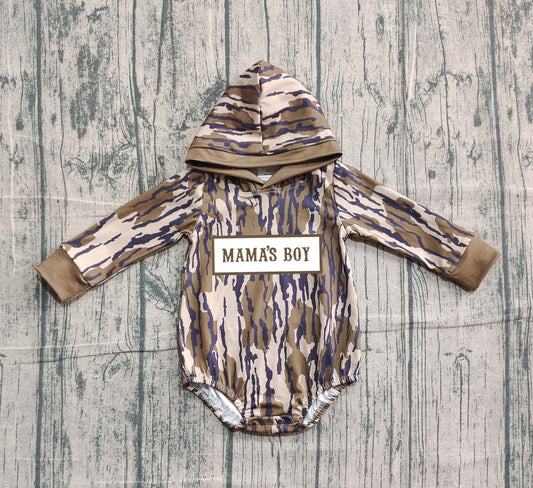 LR2793 Mama's Boy Dark Green Camo Long Sleeve Hooded Romper Preorder