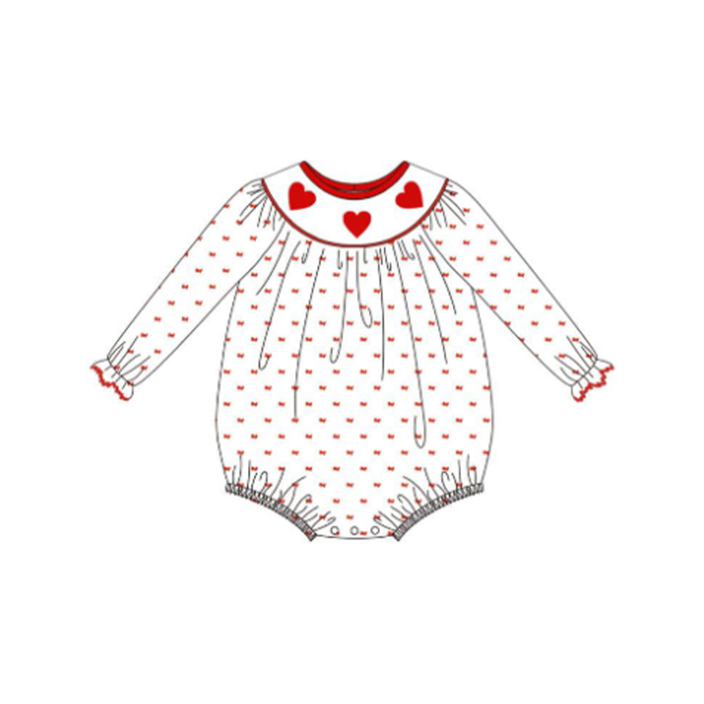 LR2810 Baby Girls Red Heart Long Sleeve Bubble Romper Preorder