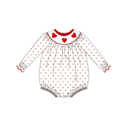 LR2810 Baby Girls Red Heart Long Sleeve Bubble Romper Preorder