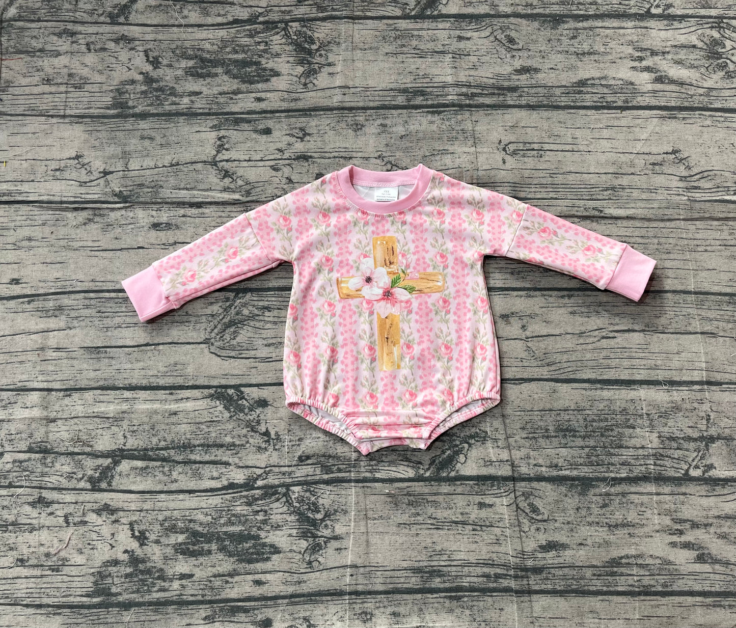 LR2837 Baby Girls Cross Pink Flowers Long Sleeve Romer Preorder