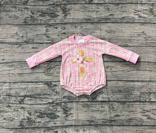 LR2837 Baby Girls Cross Pink Flowers Long Sleeve Romer Preorder