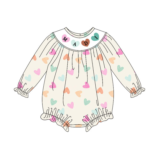 LR2841  Baby Girls Madi Hearts Long Sleeve Romper Preorder