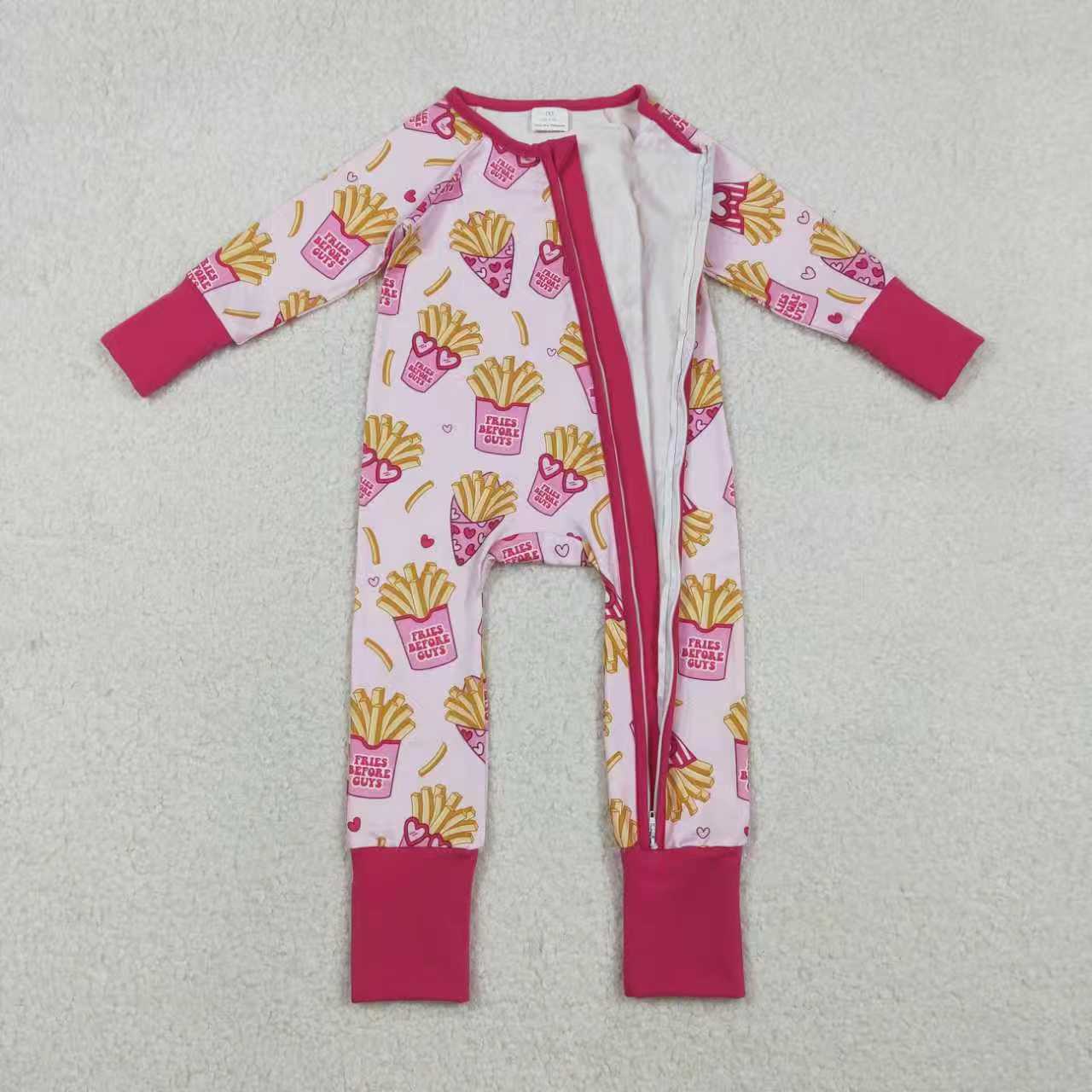 Sibling  Baby Girls Fries Before Cuys Pajama set/Zipper Romper