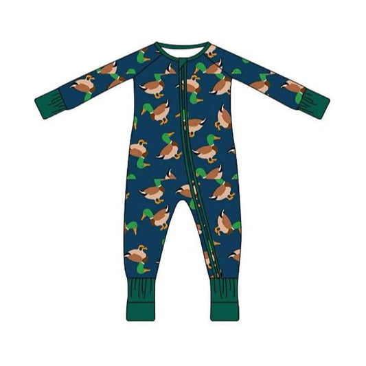 LR2846 Baby Boys Mallard Duck Long Sleeve Zipper Rompre Preorder